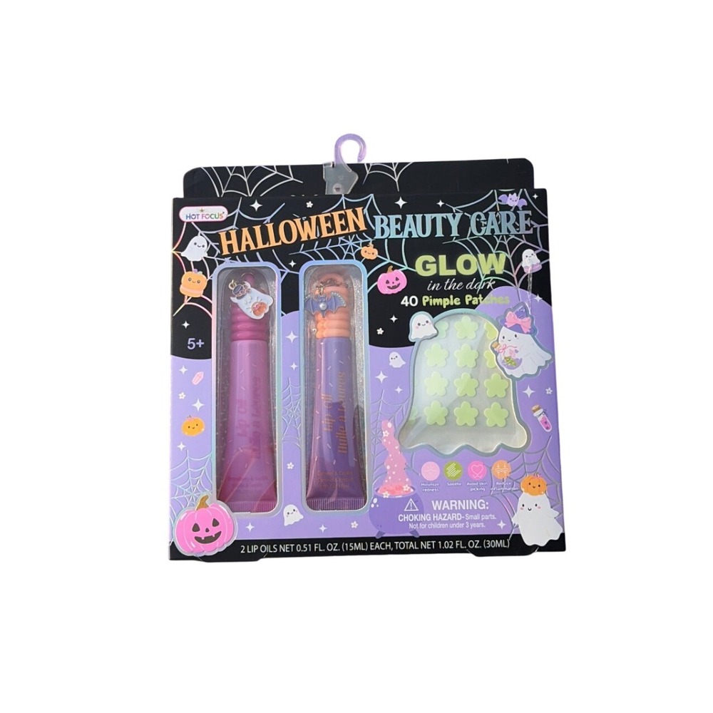 Hot Focus Halloween Beauty Care Set Glow in the Dark Pimple Patches & 2 Lip Oils